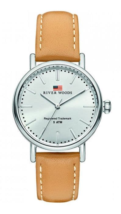 River Woods-Analog Quartz Movement Läderklocka för damer RW340022
