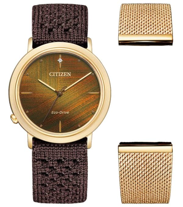 Citizen - Damklocka - Eco-Drive - Analog - Brunt tygband - EM1003-48X