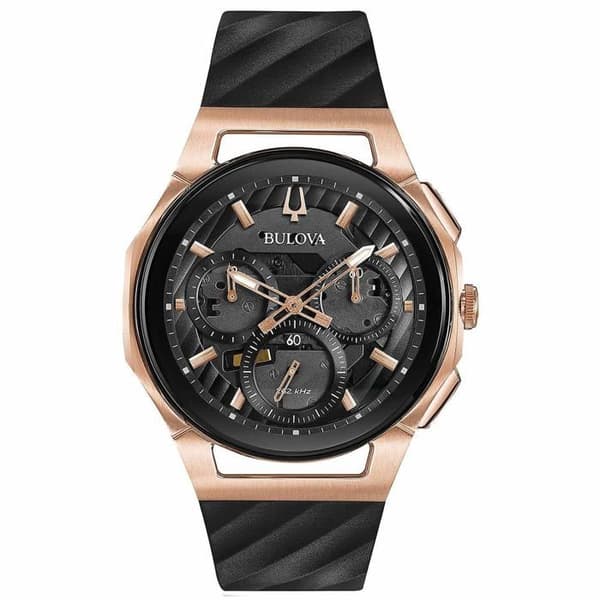 Bulova herrkurv 44 mm svart gummiband Safirkvartsklocka 98A185