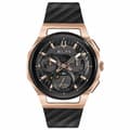 Miniatyrbild 3 av 4: Bulova herrkurv 44 mm svart gummiband Safirkvartsklocka 98A185