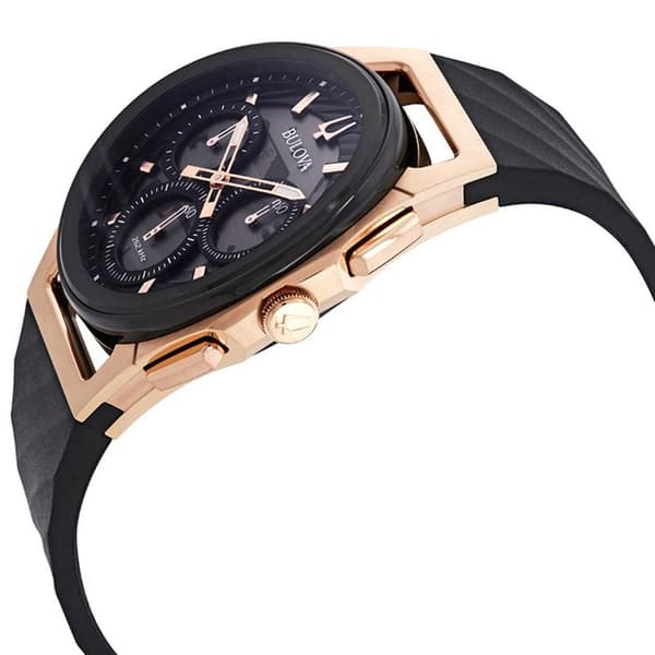 Bulova herrkurv 44 mm svart gummiband Safirkvartsklocka 98A185