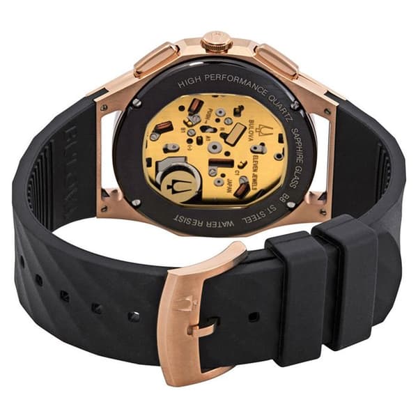 Bulova herrkurv 44 mm svart gummiband Safirkvartsklocka 98A185