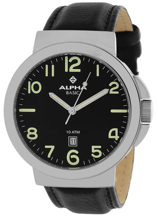 Alpha Saphir Läder Herrklocka - Analog - Svart - Rund