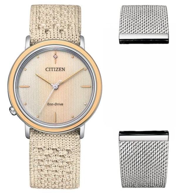 Citizen - Damklocka - Eco-Drive - Analog - Beige tygrem - EM1006-40A