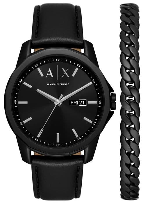 Armani Exchange Watch - Herr - AX7147SET - Svart läder - Vattentät 5 Atm