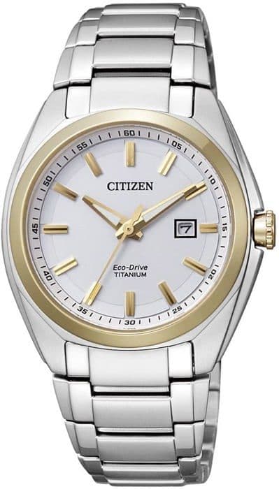 Citizen – EW2214-52A – Damklocka – Analog Quartz – Vit urtavla – Silver Titanium Armband