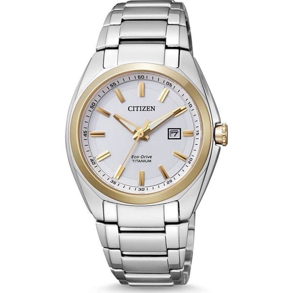 Citizen – EW2214-52A – Damklocka – Analog Quartz – Vit urtavla – Silver Titanium Armband