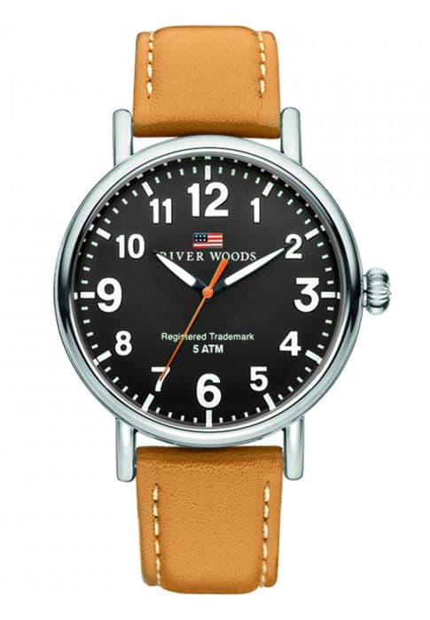 River Woods Analog Quartz Movement Läderklocka för män RW420020