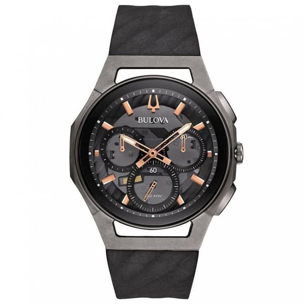 Bulova herrkurv 44 mm svart silikonrem Quartz Grey Urtavla Watch 98A162