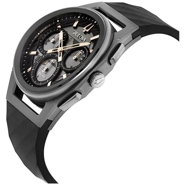 Bulova herrkurv 44 mm svart silikonrem Quartz Grey Urtavla Watch 98A162