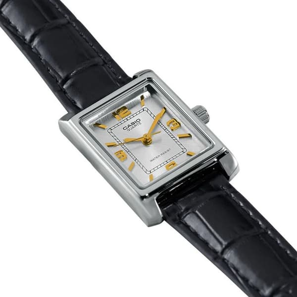 Casio Watch - Dam - LTP-1234PL-7A2EF - Svart läderrem - 3 ATM vattentät