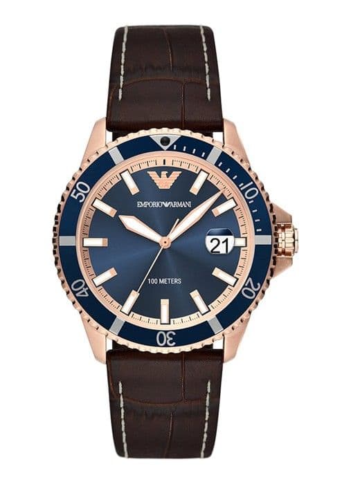 Montre Emporio Armani Herrar AR11556 - Brun Läder - 42mm - 10 bar - Kvarts - Analogisk