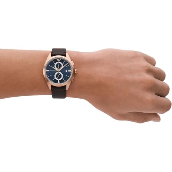 Emporio Armani herrklocka AR11554 - Brunt läder - 43 mm - 5 bar - Kvarts - Analog