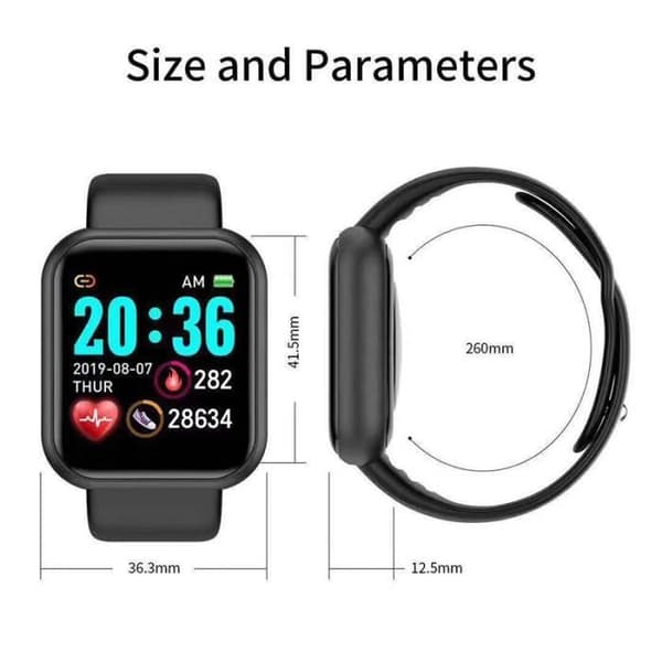 D20 Smartwatch, Fitness Tracker, Blodtryck, Vattentät, Pulsmätare, Bluetooth, Y68