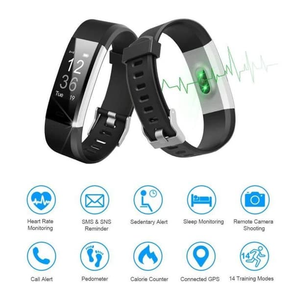 Ansluten Klocka ID115 Smartwatch-Svart