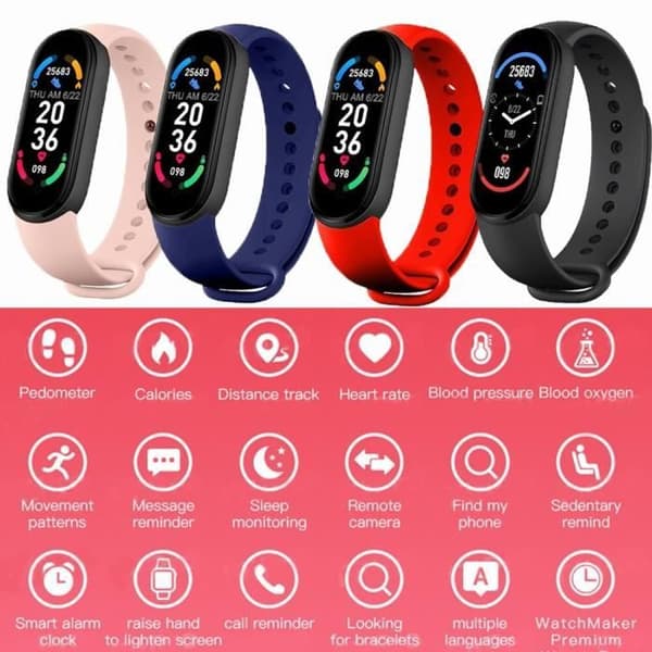 2021 M6 Smartwatch för män och kvinnor, Bluetooth, Fitness Tracker, Pulsmätare [029DFCB]