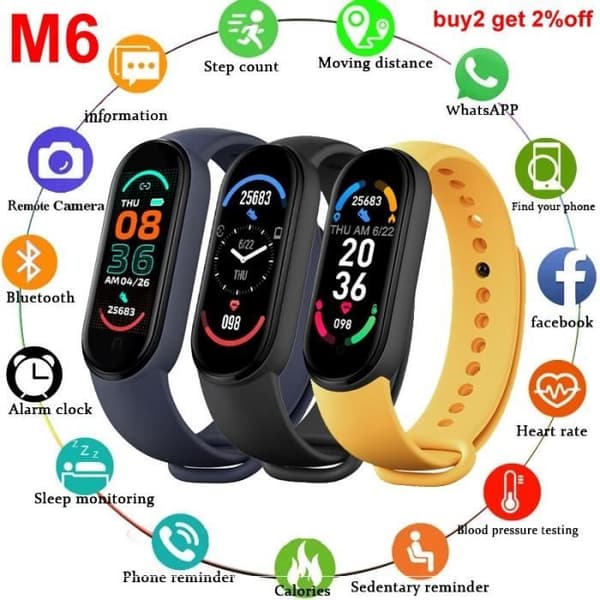 M6 Smartwatch för män och kvinnor, Fitness Tracker, Puls, Ar Pressure Monitor M6 Black -WGHY3621