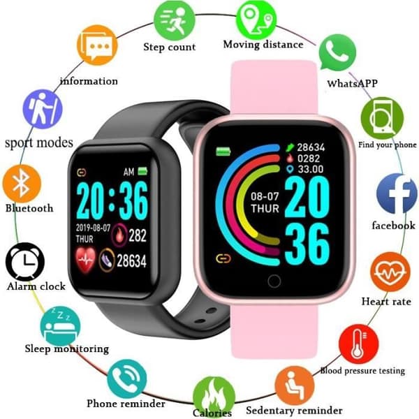 D20 smartklocka för män kvinnor, pulsblodtrycksmätare Fitnessaktivitet Svart D20S -MEAI343