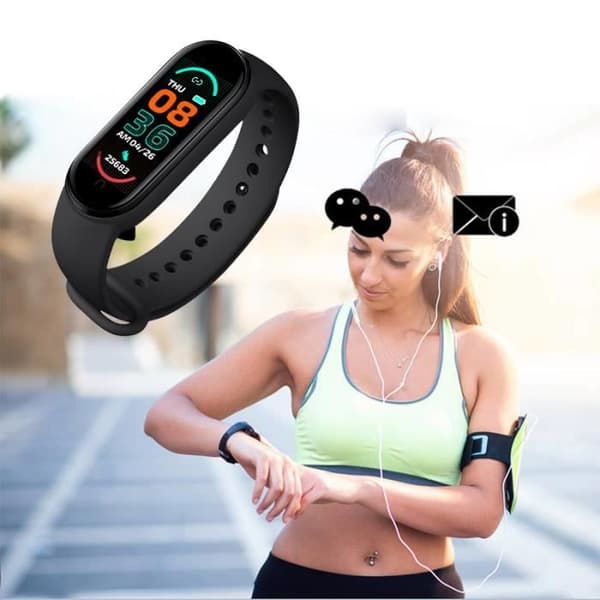 Svart M6 Smart Armband för män och kvinnor, Smart Watch, Fitness Activity Heart Rate Tracker