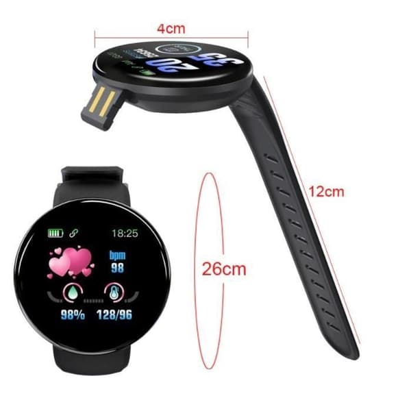 Connected klocka - D18 - Unisex - Bluetooth - Blodtrycksmätare - Vattentät