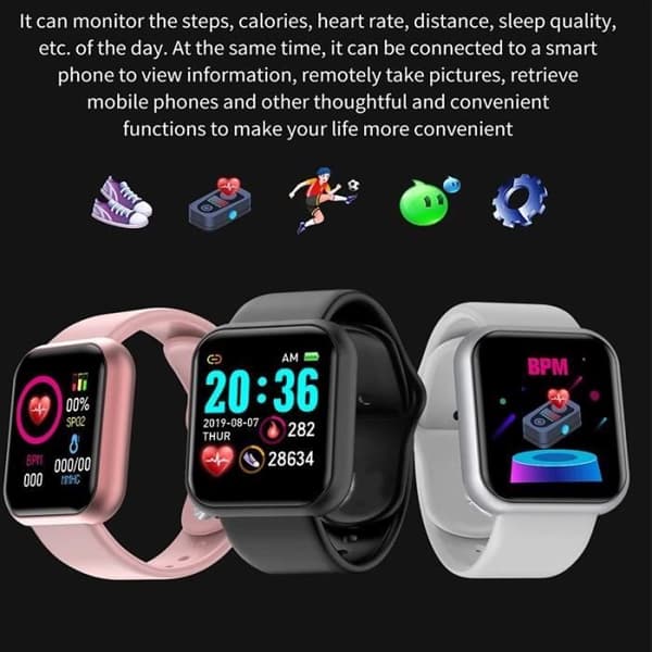 D20 Smartwatch för män och kvinnor, Fitness Tracker, Pulsmätare, Bluetooth, [05BCE26]