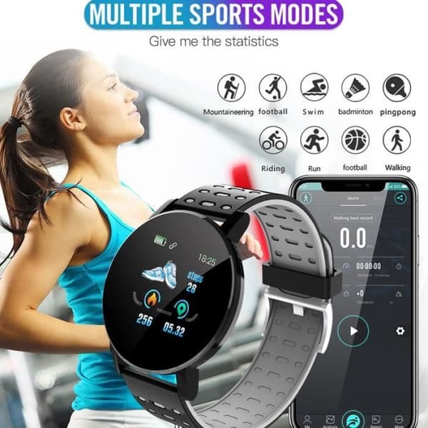 Smart Watch,119 Plus Smart Armband Puls Rund Smart Watch Herr Dam Armband - Svart Typ
