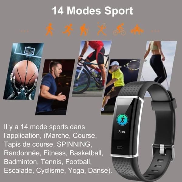 Connected Watch, Connected Armband Color Screen Stegräknare Fitness Activity Tracker Svart