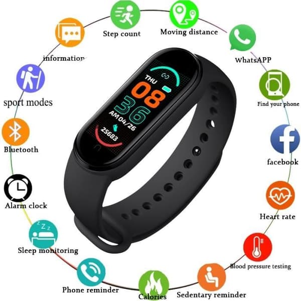 Svart M6 Smart Armband för män och kvinnor, Smart Watch, Fitness Activity Heart Rate Tracker