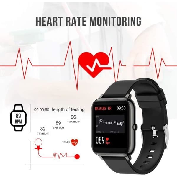 Connected Watch - Rinsmola - Sport - Vattentät 10 ATM - Stegräknare - Pulsmätare
