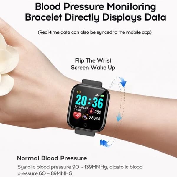 D20 Herr Dam Smart Watch Vattentät Blodtryck Y68 Smartwatch Monitor från f -three svart