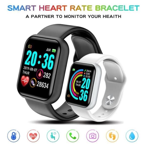 D20 Herr Dam Smart Watch Vattentät Blodtryck Y68 Smartwatch Monitor från f -three svart