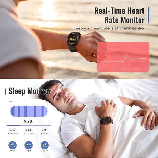 AGPTEK Connected Watch Herr, Smartwatch Sport Watch, IP68 Waterproof Connected Armband Fitness Tracer Puls/Sömn/P