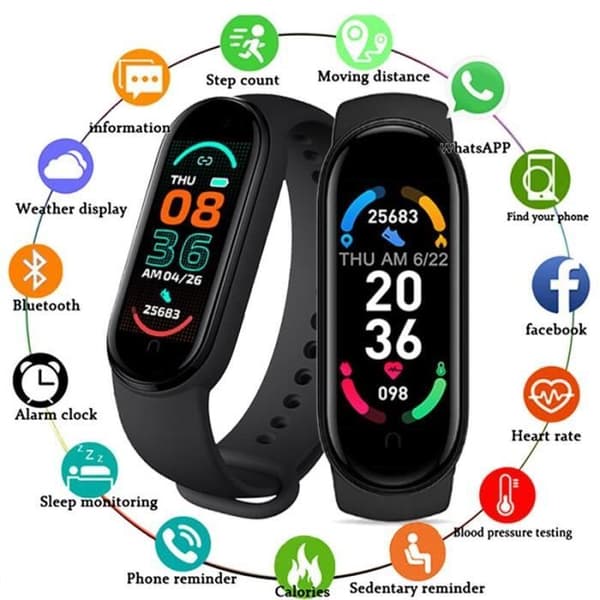 BR M6 Sports Smart Watch för män och kvinnor, Bluetooth, pulsmätare och M6-klockor (svarta) -BH3606