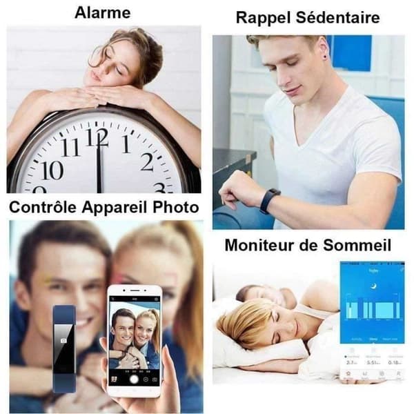 Connected Watch Smartwatch Marqueune Vattentät IP68 Stegräknare för iPhone Samsung Huawei Smartphone Kvinna Man Svart