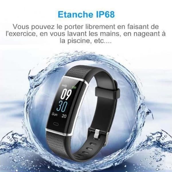 Connected Watch Smartwatch Marqueune Vattentät IP68 Pulsmätare för Android iOS Smartphone Kvinna Man Svart