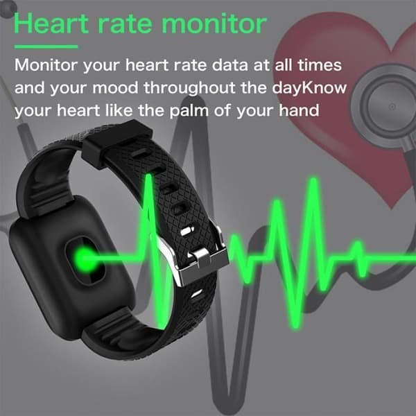 ID116Plus HR Smart Armband Pulstest vattentätt och anti-förlorat meddelande och samtalspåminnelse svart