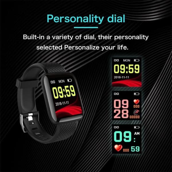 ID116Plus HR Smart Armband Pulstest vattentätt och anti-förlorat meddelande och samtalspåminnelse svart