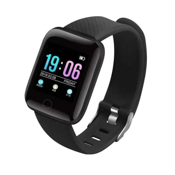 BLUETOOTH WATCH-SMART WATCH, svart--116 Plus smartklocka för män kvinnor, blodtrycksmätare, vattentät,