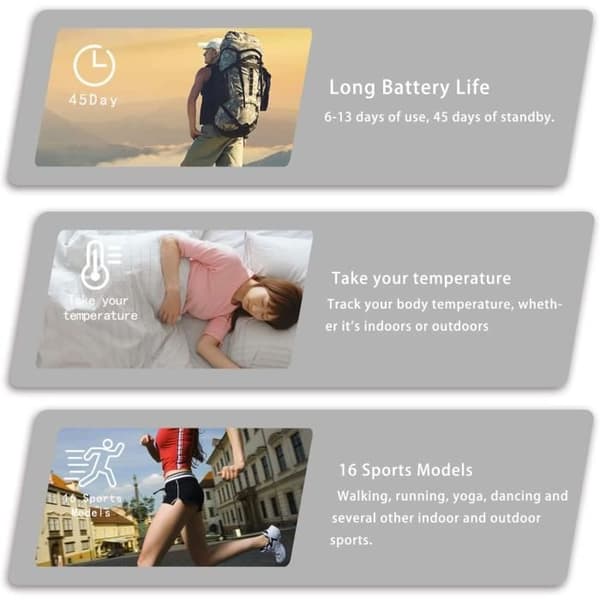Connected Watch Body Temperatur IP68 Vattentät Connected Armband Cardio Smartwatch Kvinna Man Sport Watch