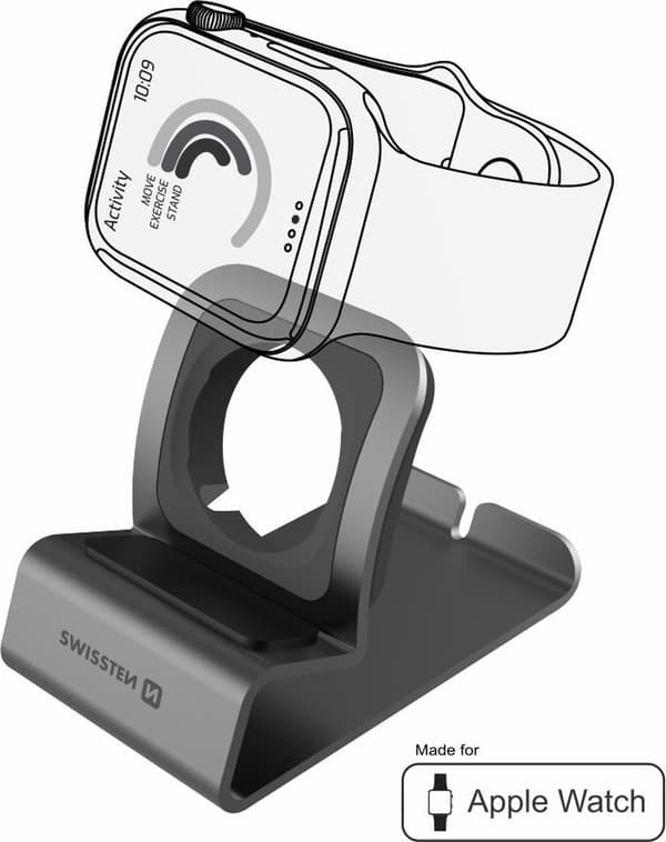 Swissten Aluminium stander - Velegnet til Apple Watch - Grå