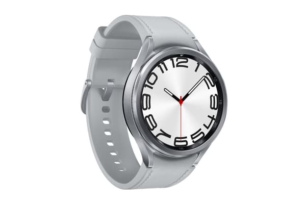 Samsung Galaxy Watch6 Classic - 47 mm - smartwatch med rem - hybrid øko-læder - sølv - remstørrelse: M/L - skærm 3,73 cm (1,5") - 16 GB - NFC, Wi-Fi,