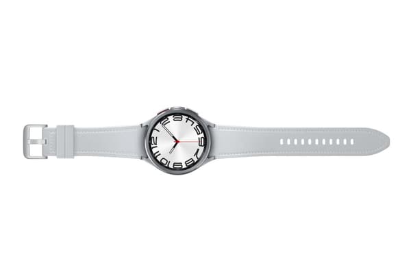 Samsung Galaxy Watch6 Classic - 47 mm - smartwatch med rem - hybrid øko-læder - sølv - remstørrelse: M/L - skærm 3,73 cm (1,5") - 16 GB - NFC, Wi-Fi,