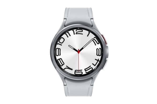 Samsung Galaxy Watch6 Classic - 47 mm - smartwatch med rem - hybrid øko-læder - sølv - remstørrelse: M/L - skærm 3,73 cm (1,5") - 16 GB - NFC, Wi-Fi,