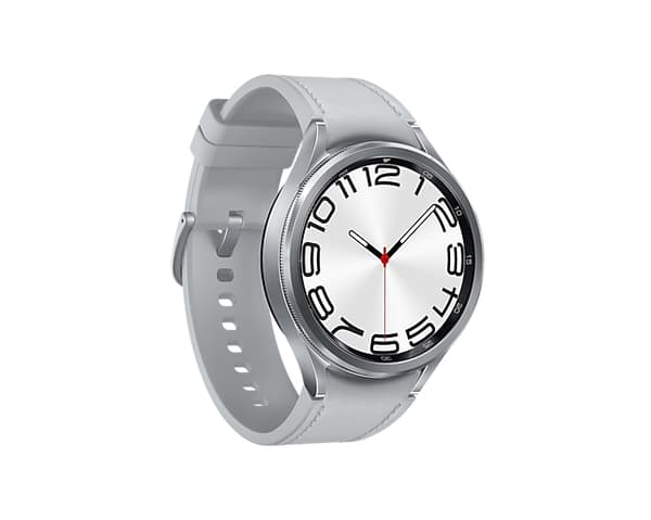 Samsung Galaxy Watch6 Classic - 47 mm - rannekellolla varustettu älykello - hybridi ekonahka - hopea - hihnan koko: M/L - näyttö 3,73 cm (1,5") - 16 G