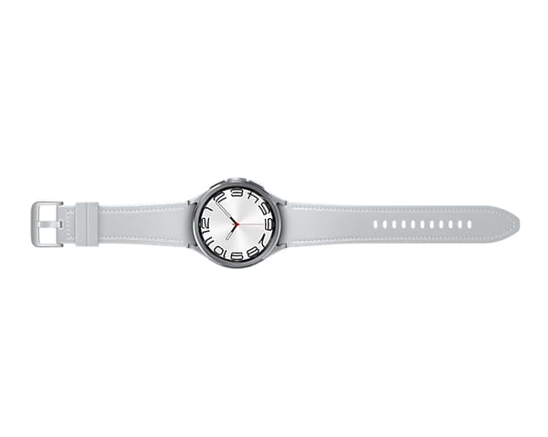Samsung Galaxy Watch6 Classic - 47 mm - rannekellolla varustettu älykello - hybridi ekonahka - hopea - hihnan koko: M/L - näyttö 3,73 cm (1,5") - 16 G