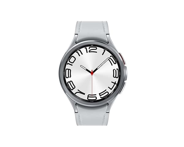 Samsung Galaxy Watch6 Classic - 47 mm - rannekellolla varustettu älykello - hybridi ekonahka - hopea - hihnan koko: M/L - näyttö 3,73 cm (1,5") - 16 G