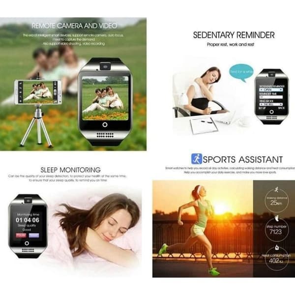 Q18 Smart Watch, Armbandsur med pekskärmskamera TF SIM-kortplats, Sport Fitness Tracker Smart Watch Po
