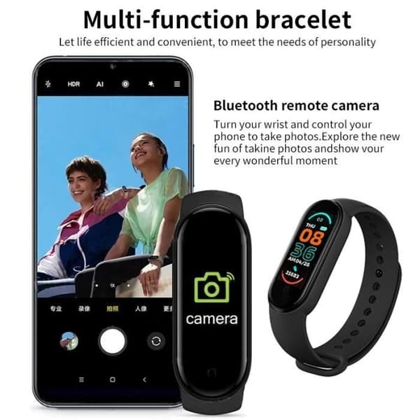 Black-M7 Smart Watch för män och kvinnor, Fitness Tracker, Pulsmätare