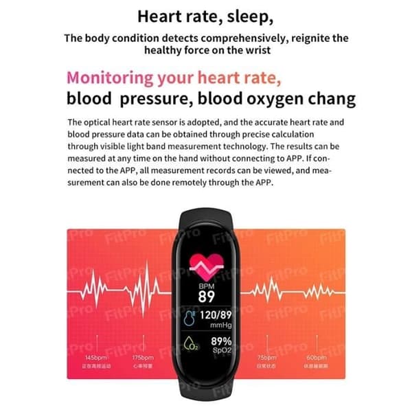 Black-M7 Smart Watch för män och kvinnor, Fitness Tracker, Pulsmätare