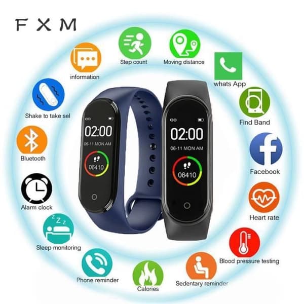 Blue M4 Smart Watch för män och kvinnor, sportarmband, puls- och näramonitor